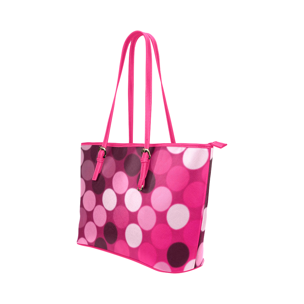 Pink Spots Leather Tote Bag/Large (Model 1651)