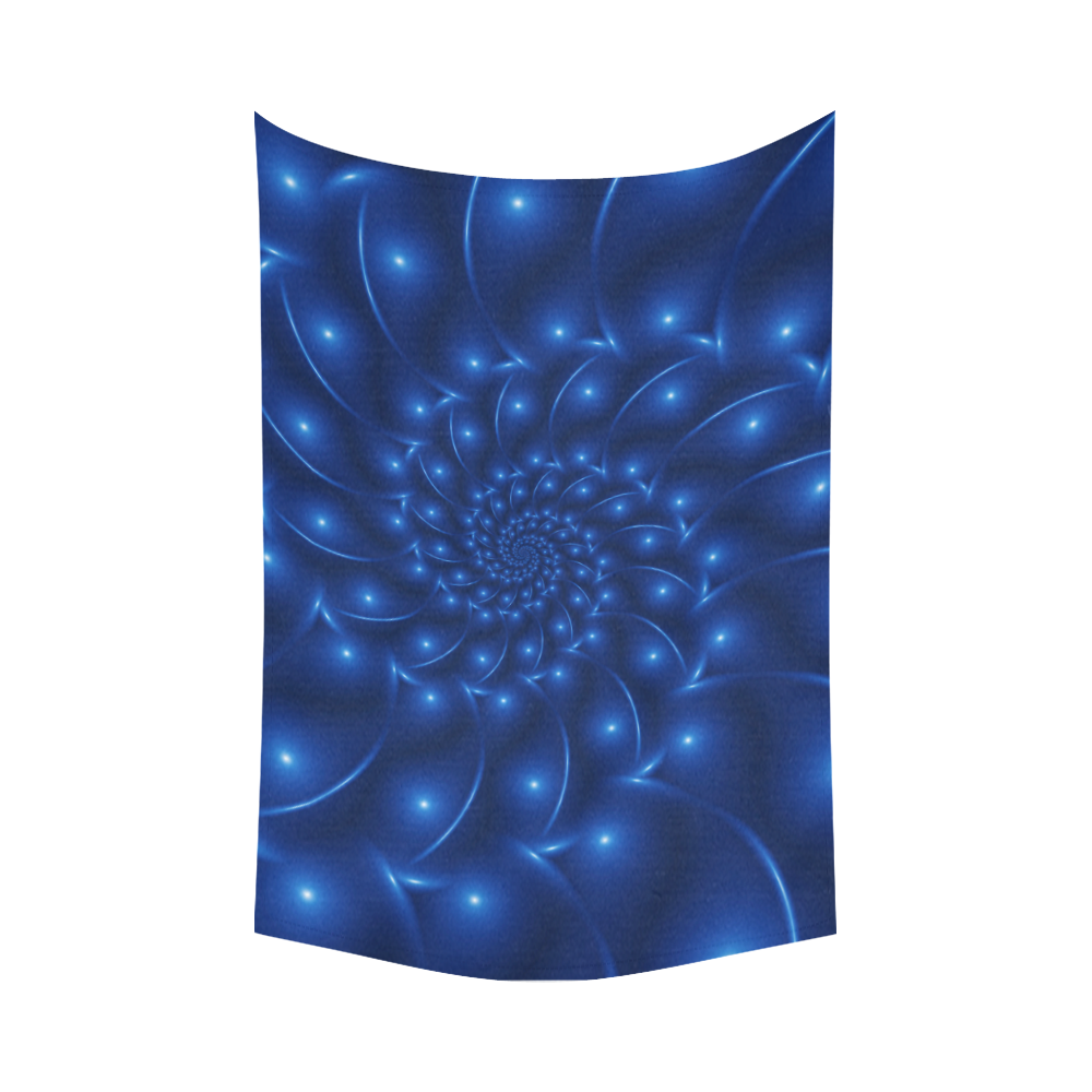 Glossy Blue Spiral Fractal Cotton Linen Wall Tapestry 90"x 60"