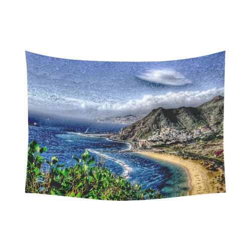 Travel-painted Tenerife Cotton Linen Wall Tapestry 80"x 60"