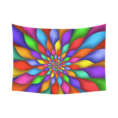 Psychedelic Rainbow Spiral Petals Cotton Linen Wall Tapestry 80"x 60"