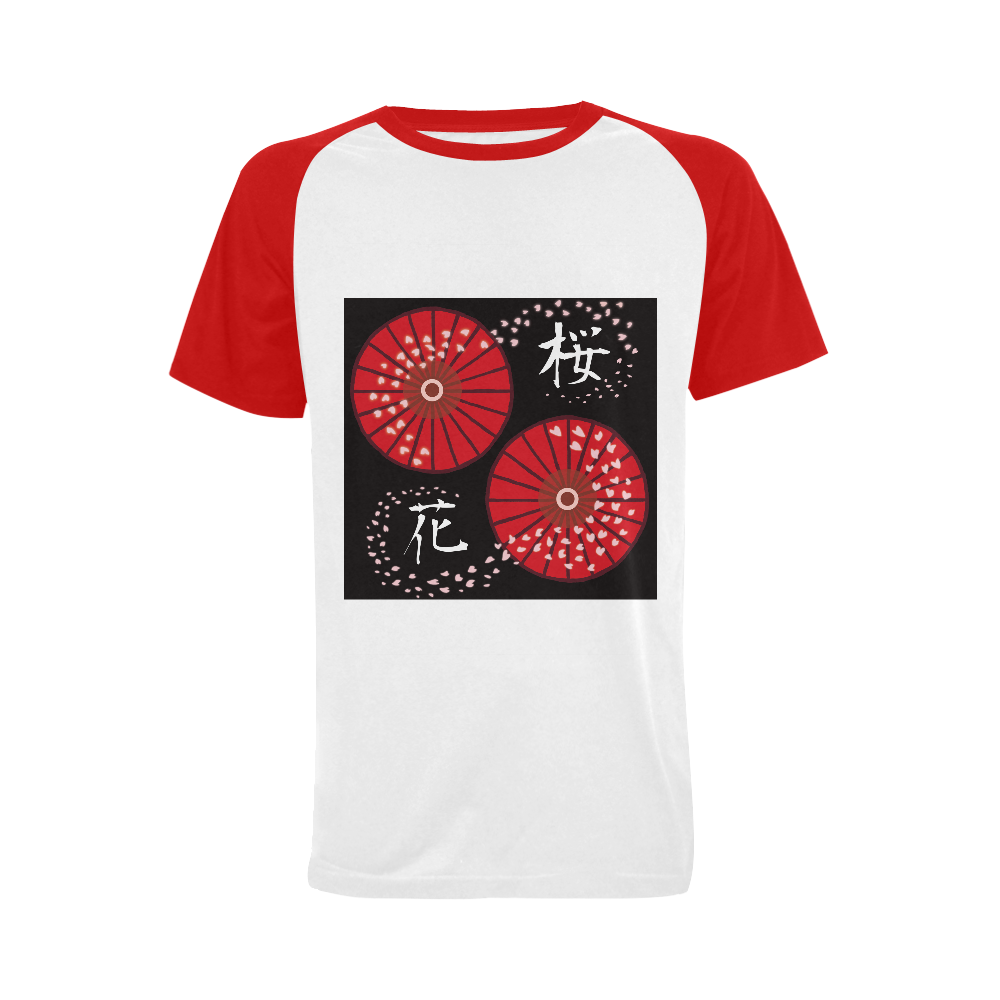 Japanese Umbrella "Cherry Blossoms" Men's Raglan T-shirt (USA Size) (Model T11)