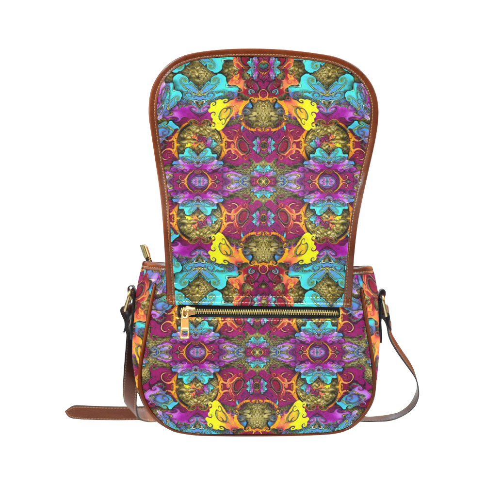 Fantasy rainbow flowers in a environment of calm Saddle Bag/Large (Model 1649)