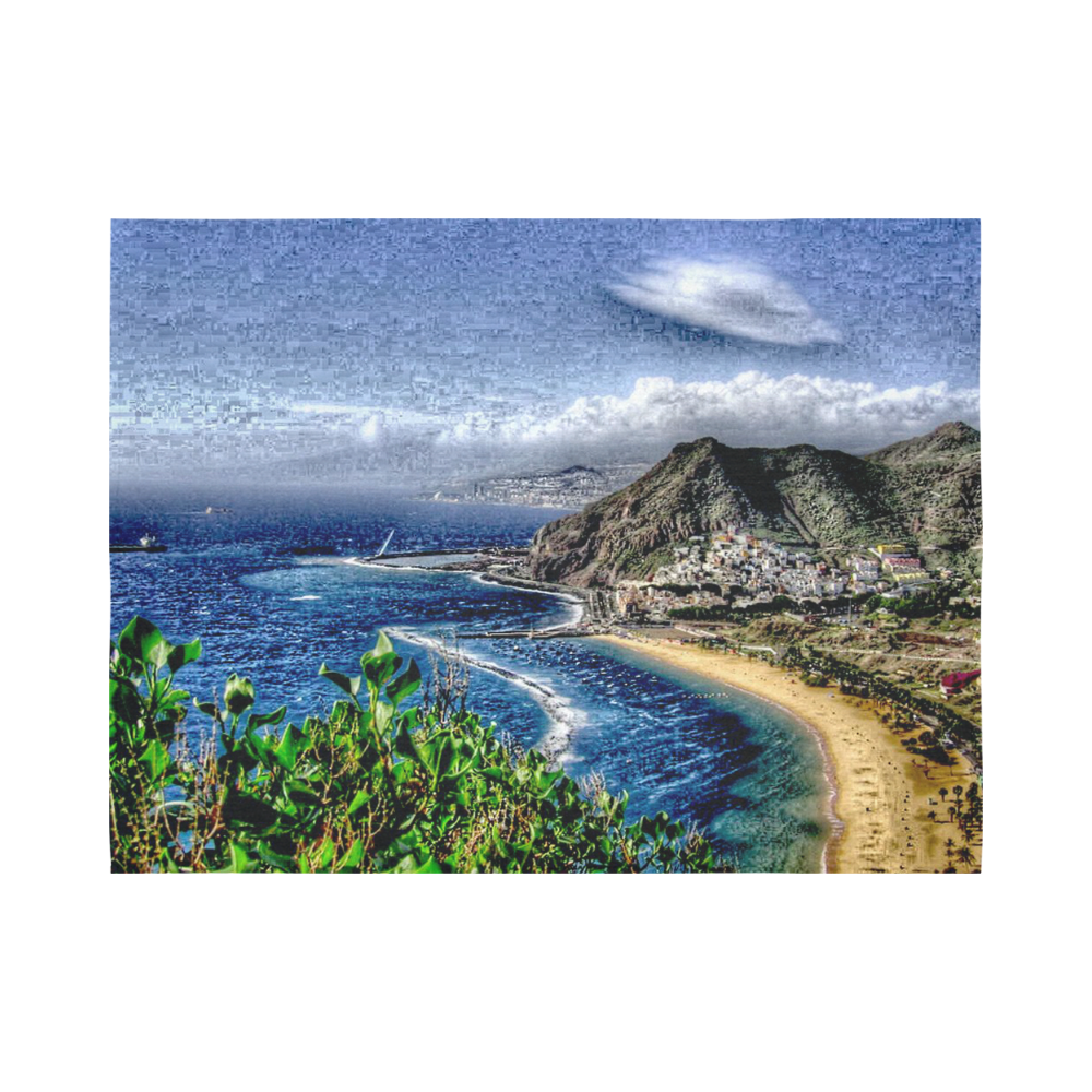 Travel-painted Tenerife Cotton Linen Wall Tapestry 80"x 60"
