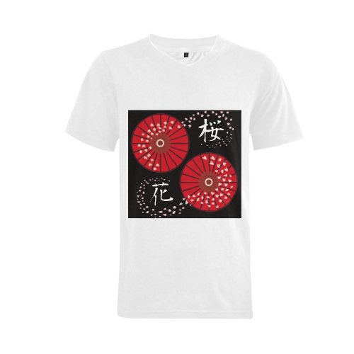 Japanese Umbrella "Cherry Blossoms" Men's V-Neck T-shirt  Big Size(USA Size) (Model T10)