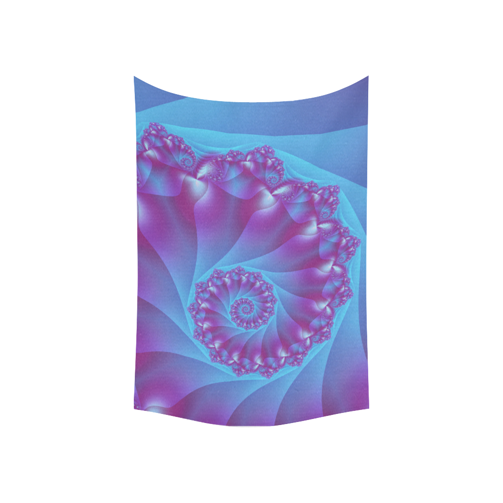 Blue and Purple Spiral Fractal Cotton Linen Wall Tapestry 60"x 40"