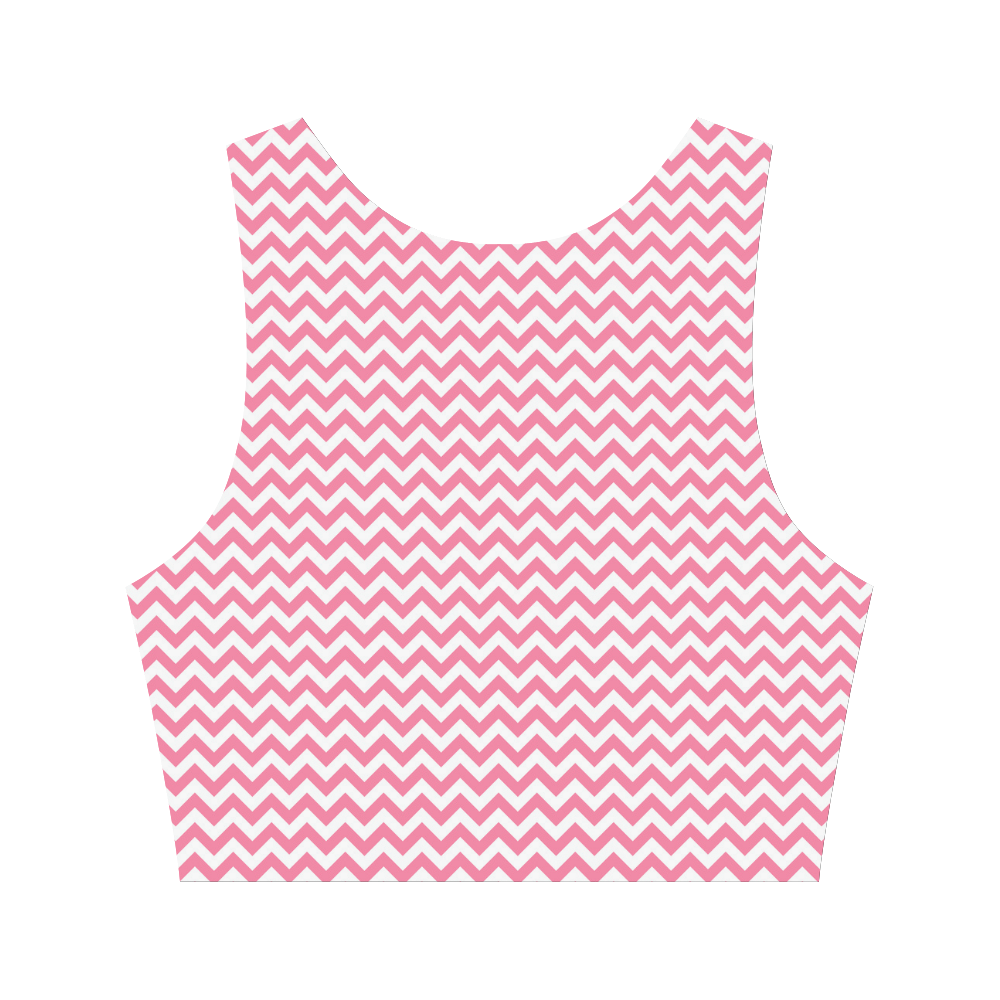 Pink and white small zigzag chevron Women's Crop Top (Model T42)