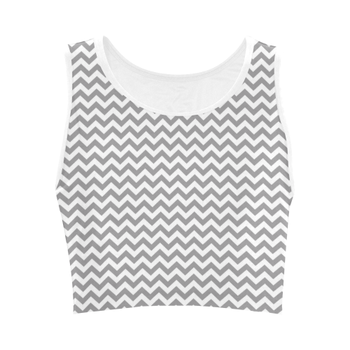 Grey and white small zigzag chevron Women's Crop Top (Model T42)