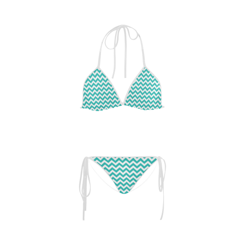 Turquoise and white zigzag chevron Custom Bikini Swimsuit
