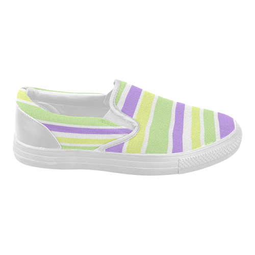 Yellow Purple Stripes Women's Slip-on Canvas Shoes (Model 019)