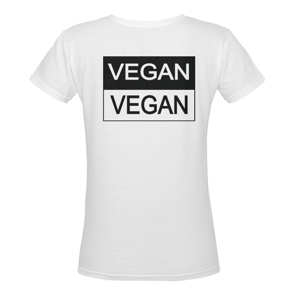 Vegan Black and White Women's Deep V-neck T-shirt (Model T19)