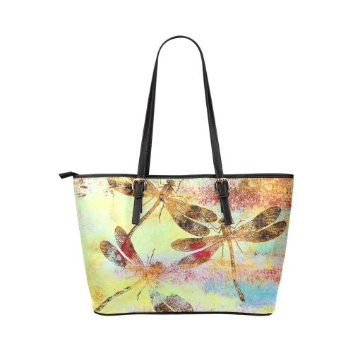 Mauritius Vintage Dragonflies Colours W Leather Tote Bag/Small (Model 1651)