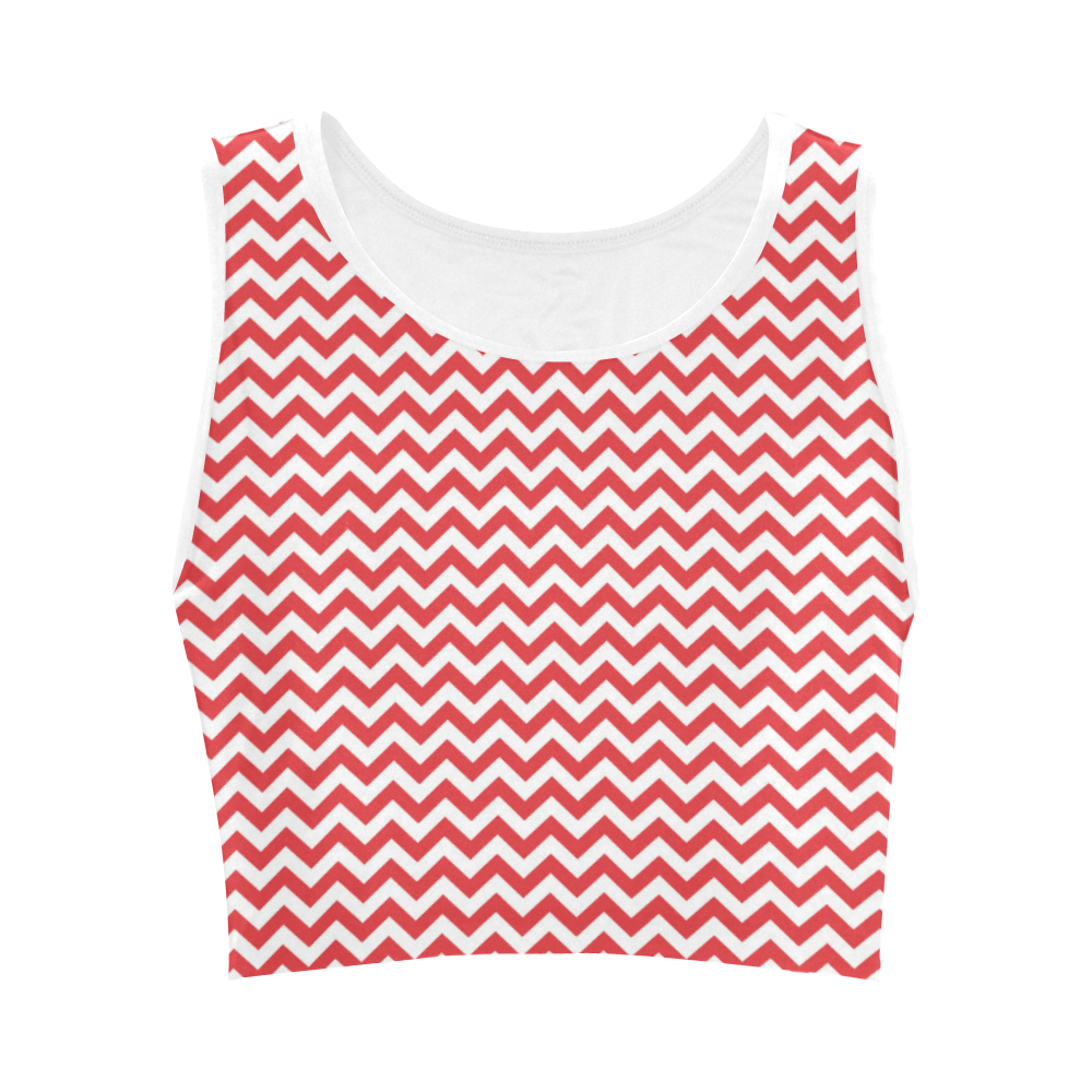 Poppy Red and white small zigzag chevron Women's Crop Top (Model T42)