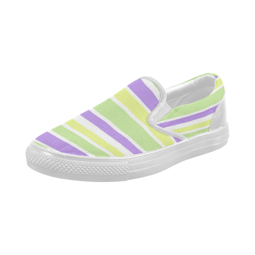 Yellow Purple Stripes Women's Slip-on Canvas Shoes (Model 019)