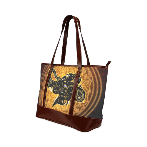 Gold, black elephant Tote Handbag (Model 1642)