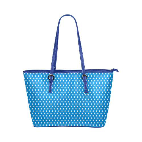 Turquoise With White Dots Leather Tote Bag/Large (Model 1651)