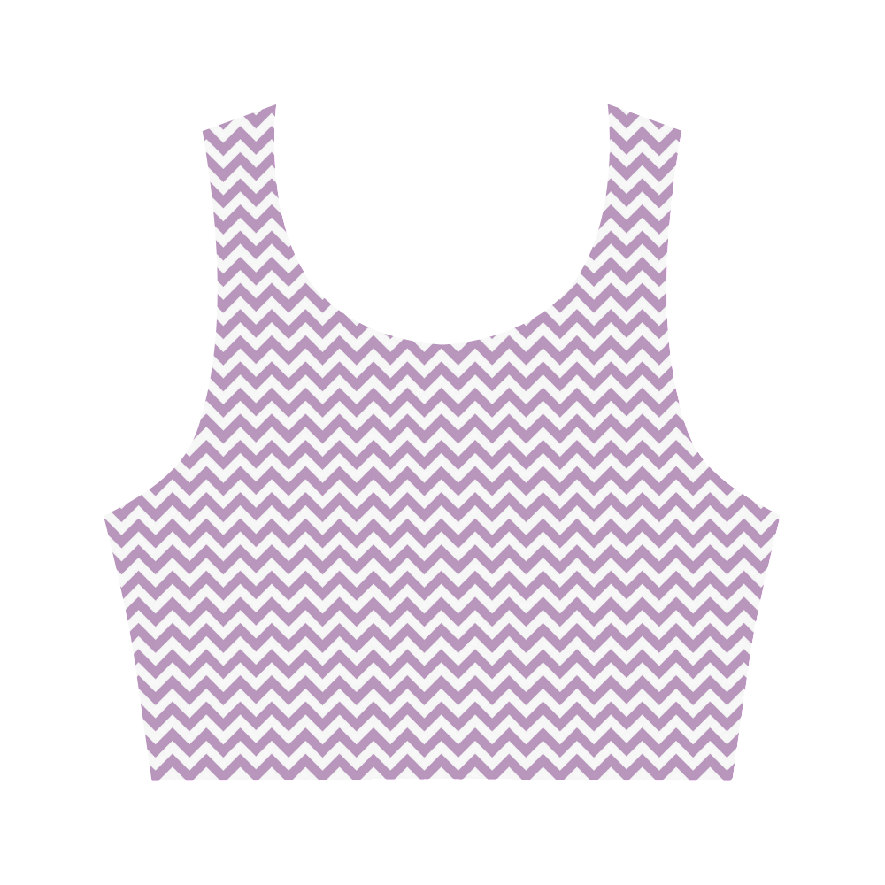 Purple Lilac and white small zigzag chevron Women's Crop Top (Model T42)