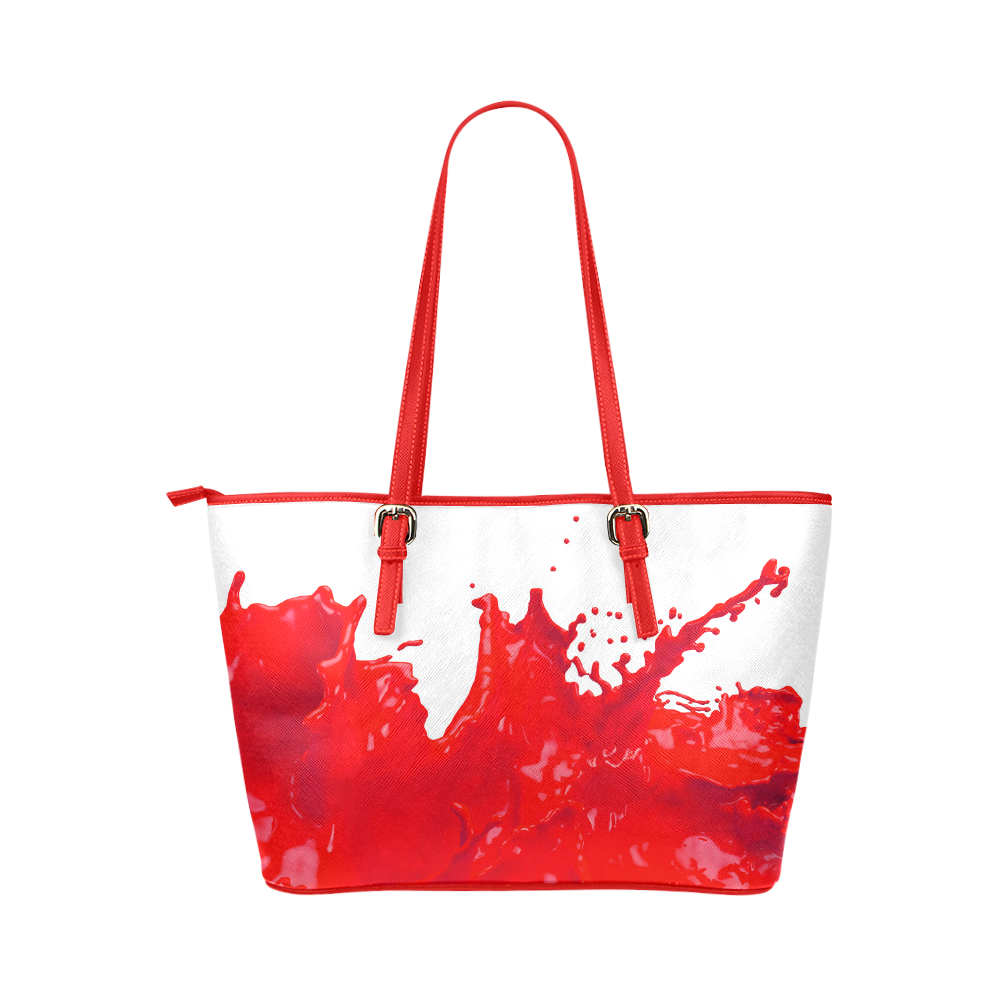 Glossy Red Paint Splash Leather Tote Bag/Large (Model 1651)