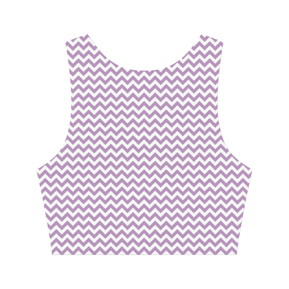 Purple Lilac and white small zigzag chevron Women's Crop Top (Model T42)