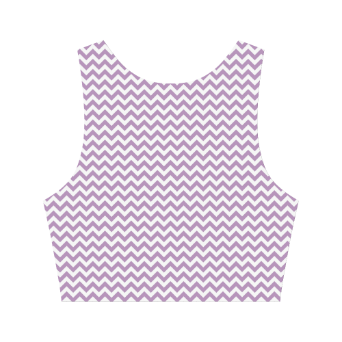 Purple Lilac and white small zigzag chevron Women's Crop Top (Model T42)