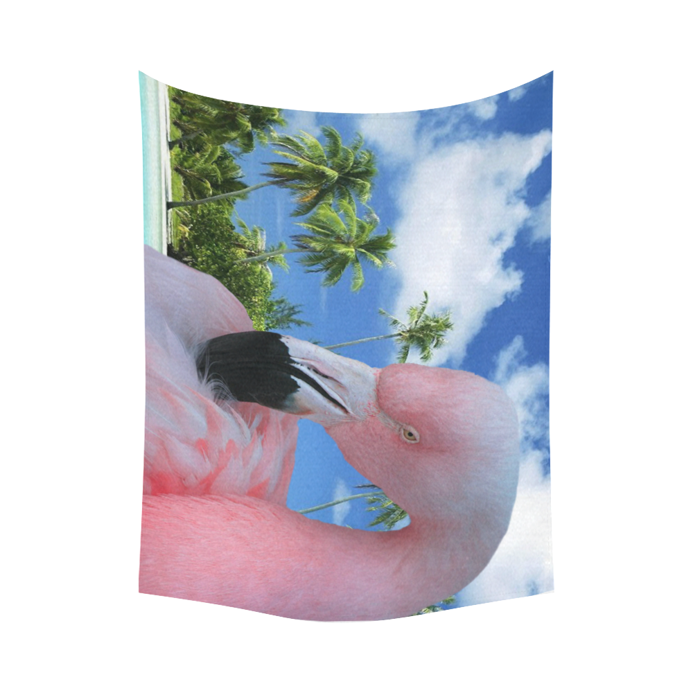 Flamingo and Beach Cotton Linen Wall Tapestry 80"x 60"