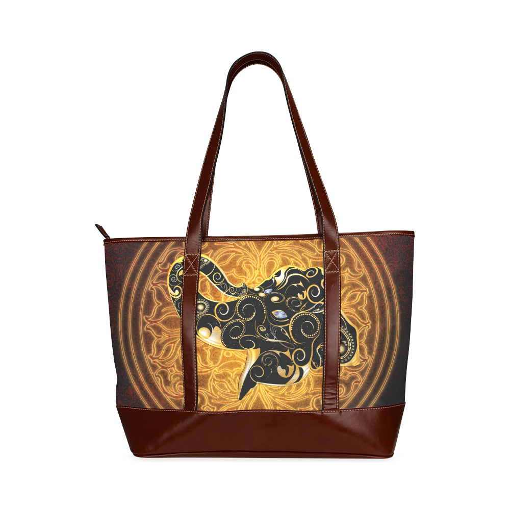 Gold, black elephant Tote Handbag (Model 1642)