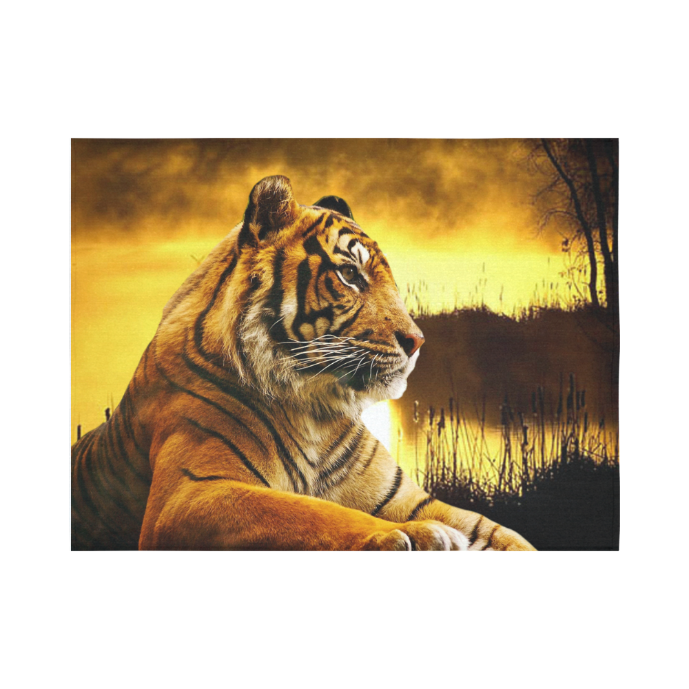 Tiger and Sunset Cotton Linen Wall Tapestry 80"x 60"
