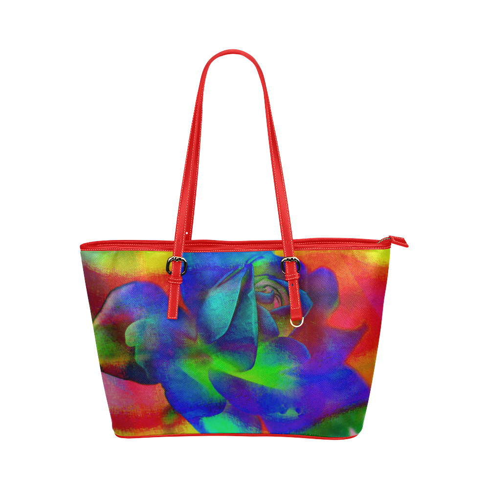 Psychedelic Rose Leather Tote Bag/Small (Model 1651)
