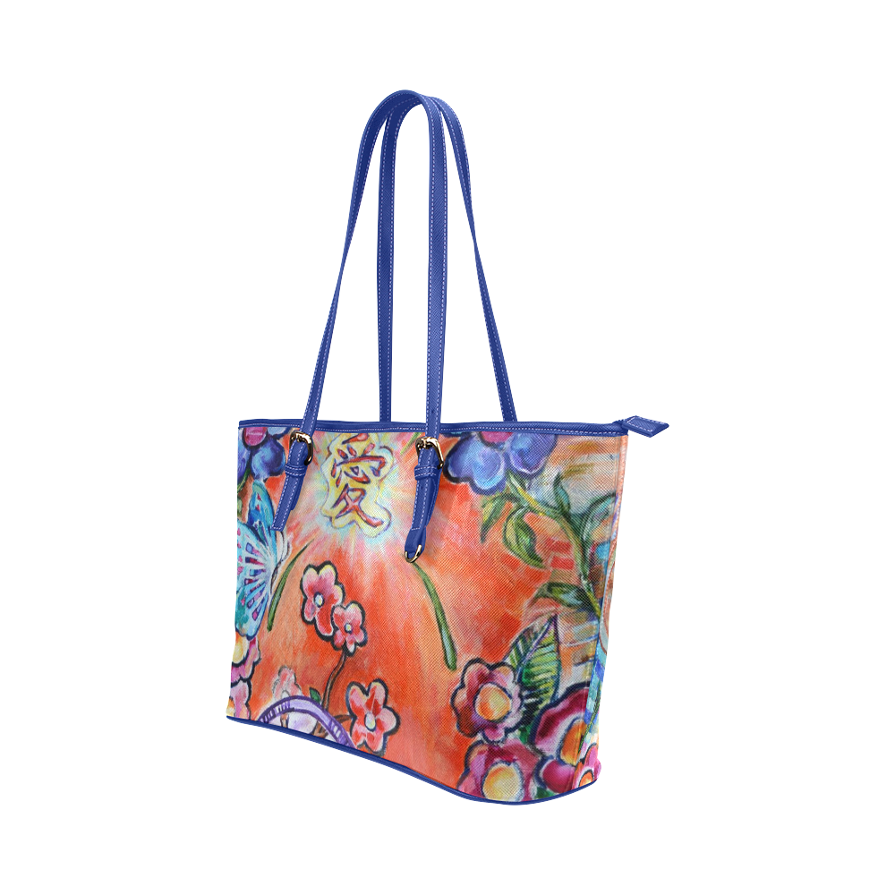 Floral Paradise-by Lori Leather Tote Bag/Large (Model 1651)