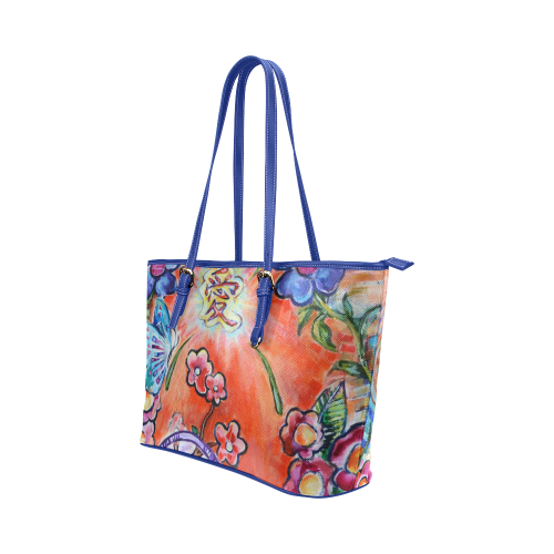 Floral Paradise-by Lori Leather Tote Bag/Large (Model 1651)