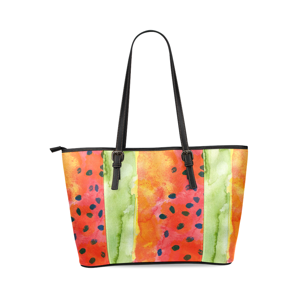 Abstract Watermelon Leather Tote Bag/Large (Model 1640)
