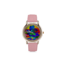 Psychedelic Rose Women's Rose Gold Leather Strap Watch(Model 201)