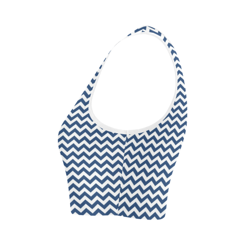 Navy Blue and white small zigzag chevron Women's Crop Top (Model T42)