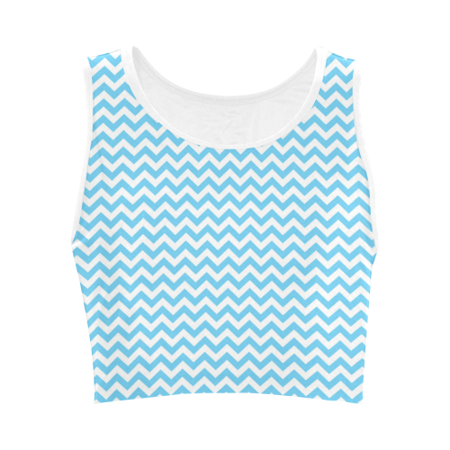 Bright Blue and white small zigzag chevron Women's Crop Top (Model T42)