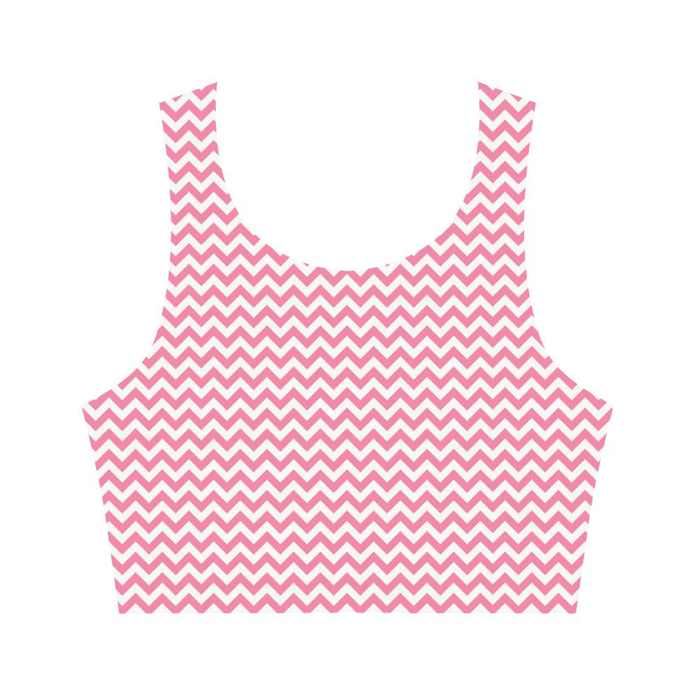 Pink and white small zigzag chevron Women's Crop Top (Model T42)