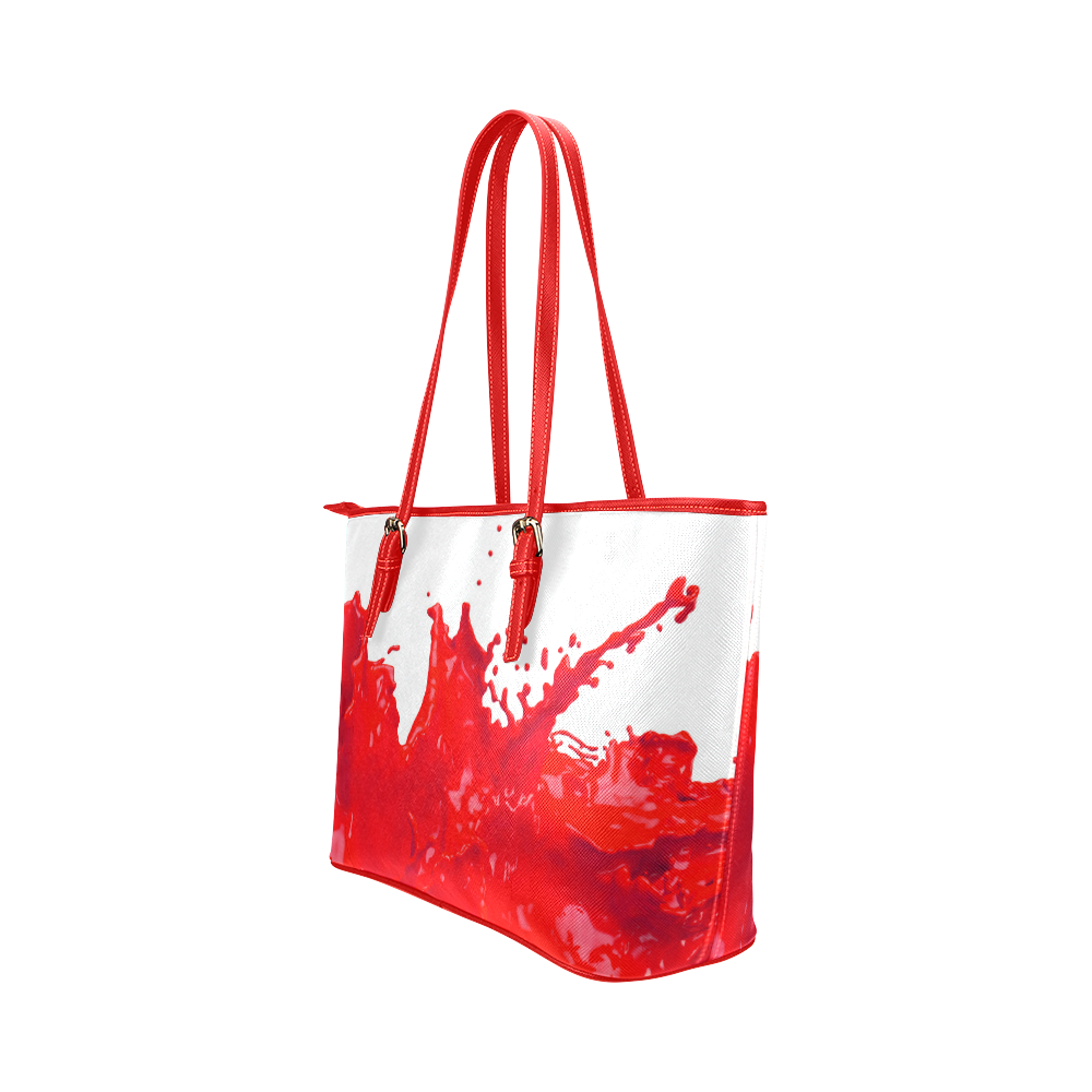 Glossy Red Paint Splash Leather Tote Bag/Large (Model 1651)