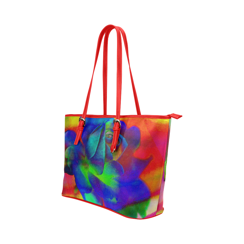 Psychedelic Rose Leather Tote Bag/Small (Model 1651)