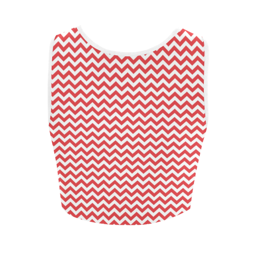 Poppy Red and white small zigzag chevron Women's Crop Top (Model T42)