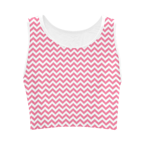 Pink and white small zigzag chevron Women's Crop Top (Model T42)