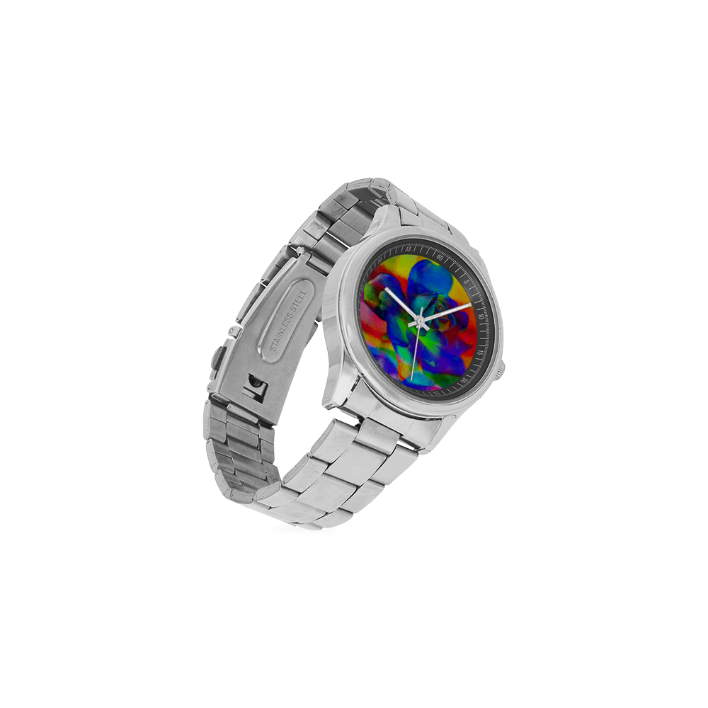 Psychedelic Rose Men's Stainless Steel Watch(Model 104)