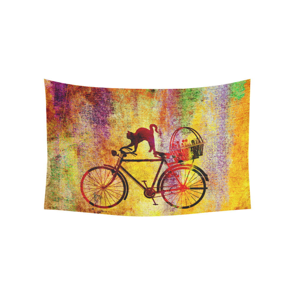 Cat and Bicycle Cotton Linen Wall Tapestry 60"x 40"