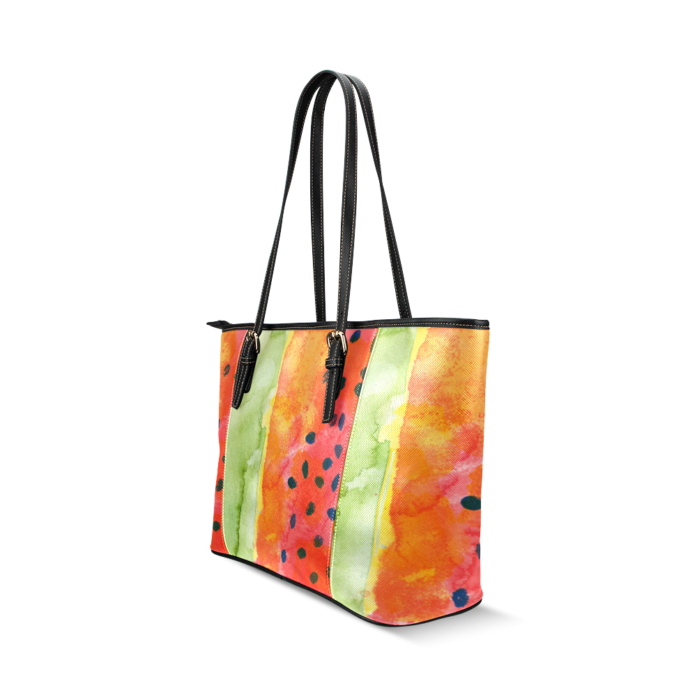 Abstract Watermelon Leather Tote Bag/Small (Model 1640)
