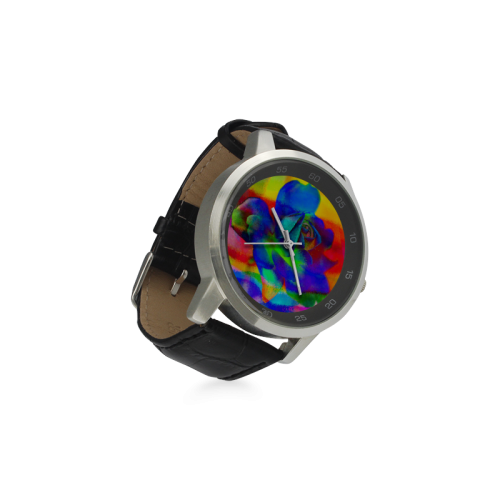 Psychedelic Rose Unisex Stainless Steel Leather Strap Watch(Model 202)