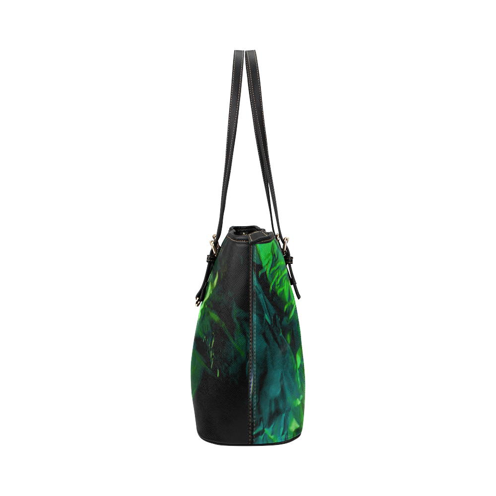 Abstract Emerald Leather Tote Bag/Small (Model 1651)