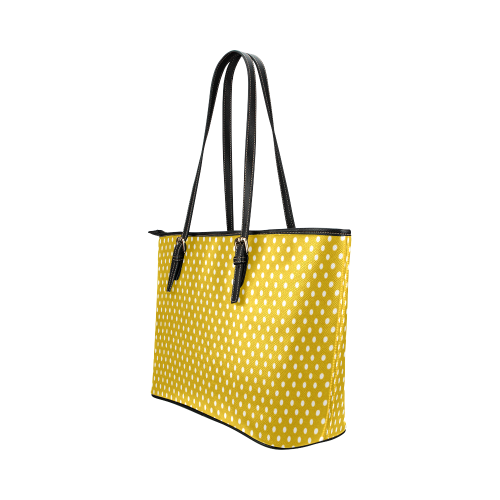 Gold With White Dots Leather Tote Bag/Small (Model 1651)