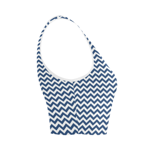 Navy Blue and white small zigzag chevron Women's Crop Top (Model T42)