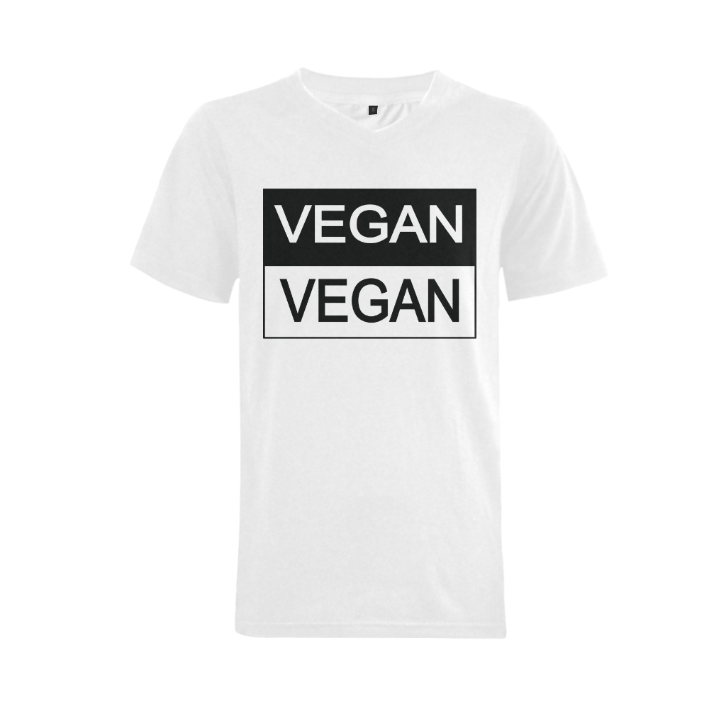 Vegan Black and White Men's V-Neck T-shirt  Big Size(USA Size) (Model T10)