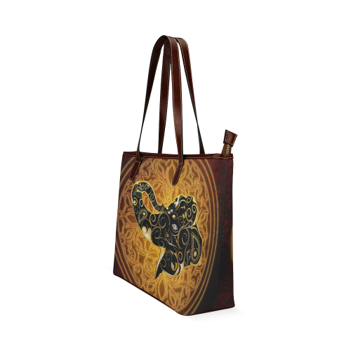 Gold, black elephant Shoulder Tote Bag (Model 1646)
