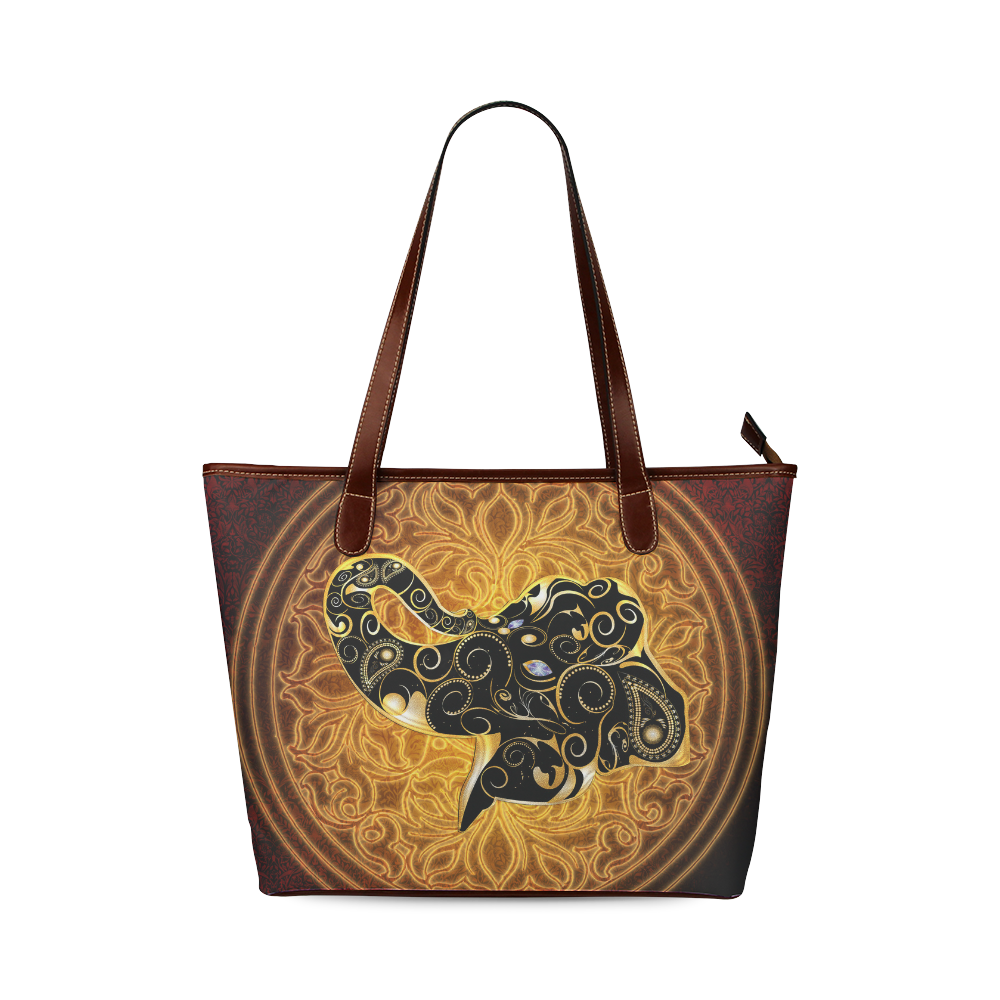 Gold, black elephant Shoulder Tote Bag (Model 1646)