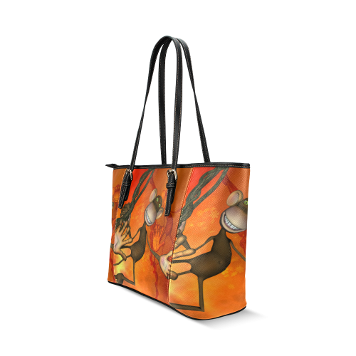 Funny monkey Leather Tote Bag/Small (Model 1640)