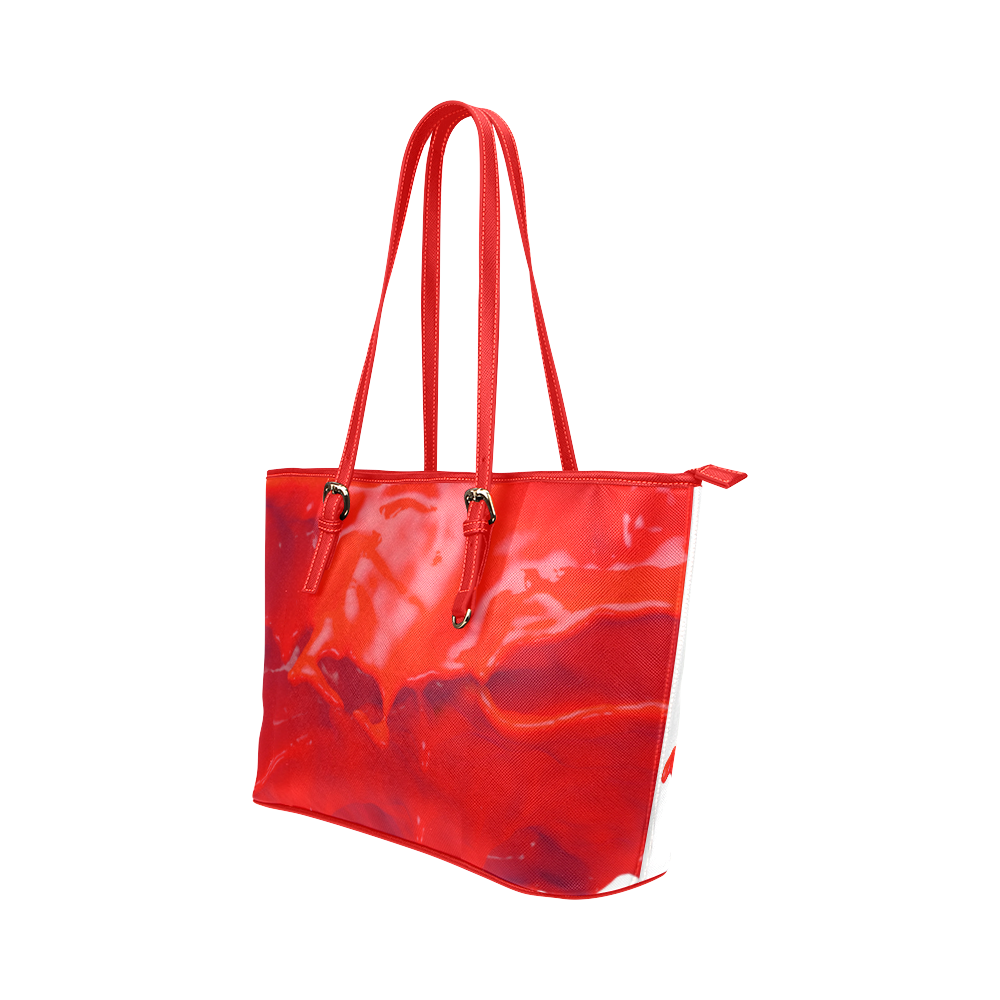 Glossy Red Paint Splash Leather Tote Bag/Large (Model 1651)